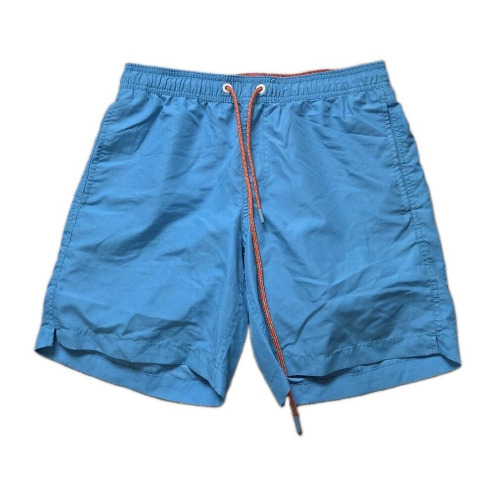 Maamgic Blue Swim Trunks Orange Drawstring Mesh Lined Men's Size S GUC